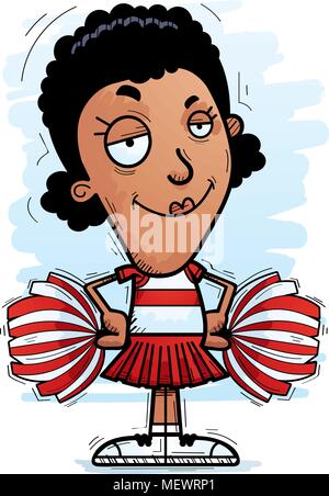 Illustration d'une caricature d'une femme noire à la cheerleader confiant. Illustration de Vecteur