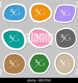 L'icône de connexion 3G. Symbole de la technologie de télécommunications mobiles. Papier autocollants multicolores. Vector illustration Illustration de Vecteur