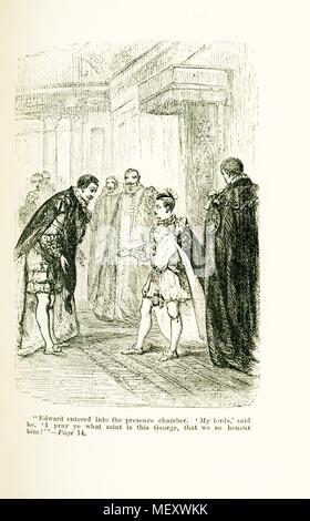 La légende sur cette illustration qui date d'environ 1865 lit' Edward entré dans la chambre présence, 'My lords,' dit-il, "Je prie pour vous-mêmes de ce que saint George, est-ce que nous l'honneur de lui ?' Édouard VI était le fils de Henri VIII et de Jane Seymour et régna de 1847 à sa mort en 1853. Banque D'Images