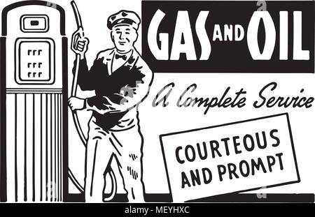 Gaz et pétrole - Retro Art Ad Banner Illustration de Vecteur