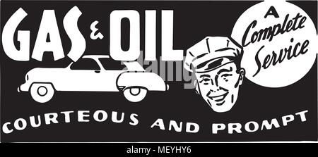 Gaz et de pétrole, un service complet - Retro Art Ad Banner Illustration de Vecteur