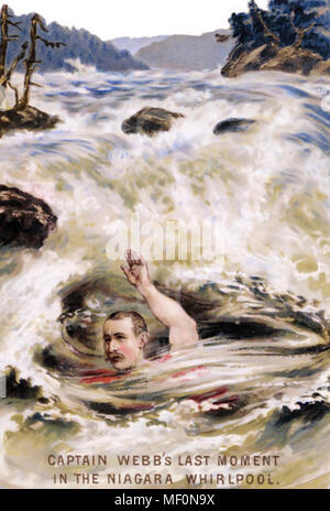 MATTHEW WEBB (1848-1883) Première personne à traverser la Manche. Il est décédé le 24 juillet 1883 d'essayer de nager à travers le Whirlpool Rapids sur la rivière Niagara en dessous du Niagara Falls comme indiqué dans cet hôtel contemporain de l'impression. Banque D'Images