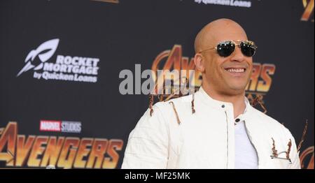 Los Angeles, CA, USA. Apr 23, 2018. Vin Diesel au niveau des arrivées de l'INFINI : Premiere guerre - Partie 2, Hollywood, Los Angeles, CA, 23 avril 2018. Credit : Elizabeth Goodenough/Everett Collection/Alamy Live News Banque D'Images