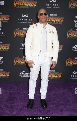 Los Angeles, USA. Apr 23, 2018. Vin Diesel 23/04/2018 La première mondiale de "Avengers : l'infini la guerre" s'est tenue à Hollywood, CA Photo par Izumi Hasegawa / HollywoodNewsWire.co Crédit : Hollywood News Wire Inc./Alamy Live News Banque D'Images