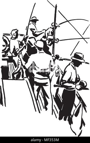Groupe de pêcheurs - Retro Clipart Illustration Illustration de Vecteur