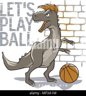 Jouer au basket-ball de dinosaures. Illustration vecteur de tyrannosaure. Athletic tee t-shirt graphiques, design graphique Illustration de Vecteur