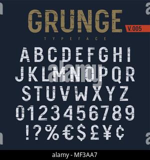 Grunge textured font. Alphabet rugueux avec des fissures et des rayures. Des chiffres et des lettres de l'alphabet latin. Vecteurs Illustration de Vecteur