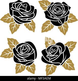 Silhouettes de Roses isolé sur fond blanc. Pour utiliser le motif du tissu, tatouage, motif et de décorer les cartes de vœux et des invitations Illustration de Vecteur