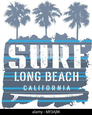 L'oeuvre de surf. Long Beach Californie T-shirt apparel imprimer des graphiques. Vintage Graphic Tee. Vector Illustration sur le thème du surf en Californie Illustration de Vecteur