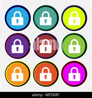 Cadenas signe. Neuf boutons ronds multicolores. Vector illustration Illustration de Vecteur