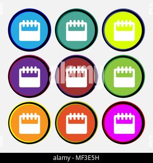 Le bloc-notes, icône calendrier signe. 9 boutons ronds multicolores. Vector illustration Illustration de Vecteur