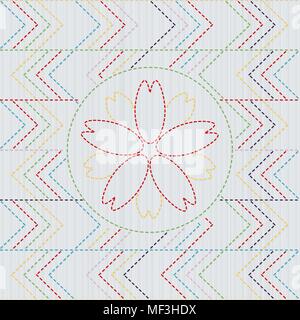 Sashiko. Résumé motif transparent. Sakura fleur dans le cadre. Pour un motif de quilting fancywork. La broderie traditionnelle japonaise avec sakura en fleurs f Illustration de Vecteur