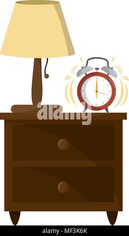 Lampe et alarme horloge dans la table de chevet en bois vector illustration Illustration de Vecteur