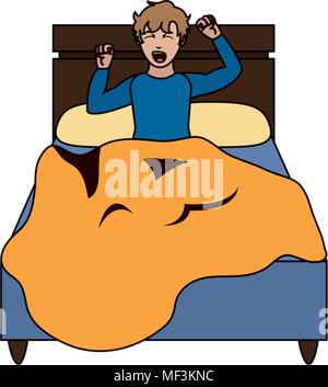 Homme de couleur dans le lit wakuing avec vector illustration design n°1 Illustration de Vecteur