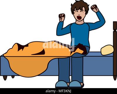Homme de couleur à monter et le bâillement dans le lit vector illustration Illustration de Vecteur