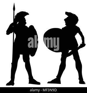 Guerrier spartiate silhouettes sur fond blanc, vector illustration Illustration de Vecteur