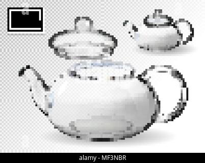 Théière en verre vide situé sur fond transparent. Vecteur réaliste électrique avec couvercle fermé et ouvert. Illustration de Vecteur