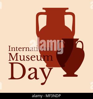 La Journée internationale des musées. Le concept d'événement. 18 mai. Maison de vacances nom et deux vases grecs. Fond Beige Illustration de Vecteur