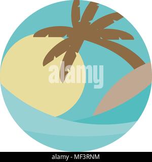 Thème de la plage. Illustration vecteur de l'onde, île tropicale dans la mer ou l'océan, les palmiers et le soleil. Les concepts de voyage resort Illustration de Vecteur