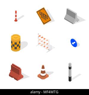 Ensemble de signes différents, la réparation des routes, isolé sur fond blanc. En construction design. Télévision 3D isométrique, style vector illustration. Illustration de Vecteur