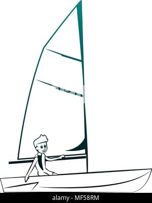 De l'eau voile sport sur lignes bleues Illustration de Vecteur