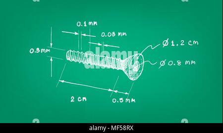 La fabrication et de l'industrie, de l'illustration croquis à main Dimension de la vis fraisée. Les fixations utilisées pour garder les pièces de la machine togethe Illustration de Vecteur