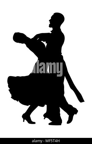 Paire de danseurs homme et femme danse de salle de bal silhouette noire Banque D'Images