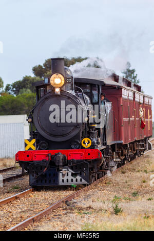 L'emblématique 207 Goolwa cockle train à vapeur passant la gare de Middleton Banque D'Images