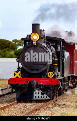 L'emblématique 207 Goolwa cockle train à vapeur passant la gare de Middleton Banque D'Images