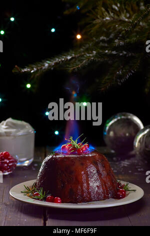 Brûler le pudding de Noël Banque D'Images