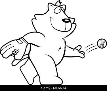 Illustration d'une caricature d'un chat fait rouler une balle de baseball. Illustration de Vecteur