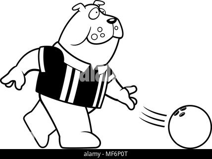 Illustration d'une caricature d'un bulldog bowling d'une balle. Illustration de Vecteur