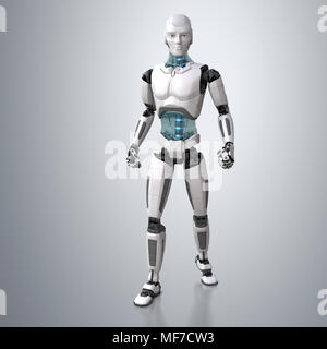Android Robot posant sur un fond gris clair. 3D illustration Banque D'Images