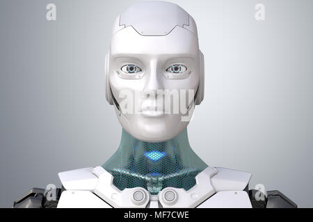La tête du robot en face. 3D illustration Banque D'Images