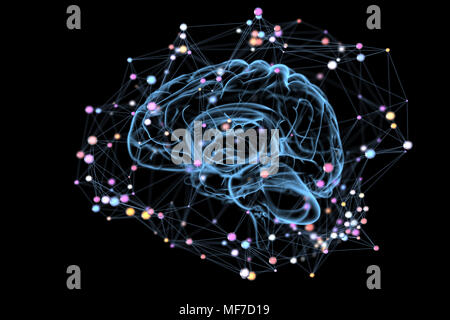 Illustration du processus de pensée dans le cerveau. 3D illustration Banque D'Images