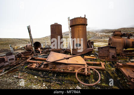 Camp Mansfield, ancienne demeure ancienne carrière de marbre, Île Blomstrand, Krossfjord, arctique, Spitzberg, Svalbard, Norvège Banque D'Images