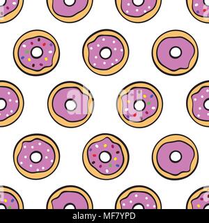 Cute donuts colorés sur fond blanc. Modèle sans couture Illustration de Vecteur