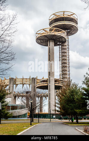 Flushing Meadows Park, exposition mondiale de l'architecture, les ovnis, queens Theatre Banque D'Images