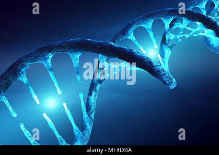 Image conceptuelle d'une structure d'ADN avec des molécules lumineux illustrant la modification génétique, la manipulation ou la modification. L'oeuvre de rendu 3D Banque D'Images