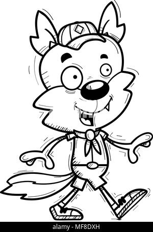 Illustration d'une caricature d'un loup mâle du scoutisme la marche. Illustration de Vecteur