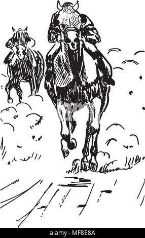 Les courses de chevaux 2 - Retro Clip Art Illustration Illustration de Vecteur