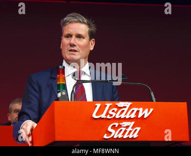 Blackpool, Royaume-Uni. 24 avril 2018. Sir Keir Starmer est un conférencier invité à l'USDAW Délégués annuel Meetingin Blackpool. Sir Keir a reçu une standing ovation pour son pseech qui couvrait une partie de la plus importante des travailleurs issuesaffecting aujourd'hui comme la protection et de l'emploi et de l'homme extemssion Brexit ©copyright Della Batchelor Crédit : Della Batchelor/Alamy Live News Banque D'Images