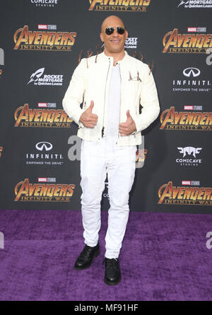 Hollywood, CA, USA. Apr 23, 2018. 23 avril 2018 - Hollywood, Californie - Vin Diesel. Disney et Marvel Avengers : ''La guerre infini'' Los Angeles Premiere tenue au Kodak Theater. Crédit photo : F. Sadou/AdMedia Crédit : F. Sadou/AdMedia/ZUMA/Alamy Fil Live News Banque D'Images