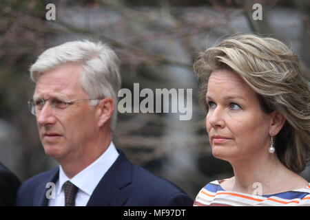 Nations Unies, New York, USA. 24 avril, 2018. La Reine Mathilde et Philippe de Belgique a commémoré la Première Guerre mondiale, mort à l'ONU. Photo : Matthew Russell Lee / Inner City Press Banque D'Images