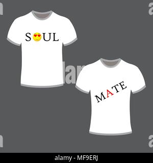 T shirt pour couple avec icônes symbole romantique Illustration de Vecteur