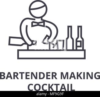 Cocktail bartender making fine ligne icône, signe, symbole, illustation, concept linéaire, Vector Illustration de Vecteur