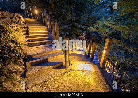 Escalier extérieur lumineux vers le bas rocky mountain park at night Banque D'Images