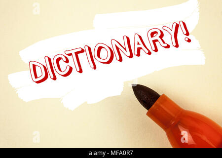 Texte de l'écriture l'écriture de motivation Dictionnaire Appel. L'apprentissage d'une autre signification Concept vocabs et synonymes de livre écrit fond peint Marke Banque D'Images