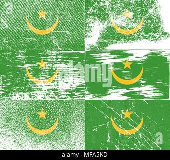 Drapeau de la Mauritanie avec l'ancienne texture. Vector illustration Illustration de Vecteur