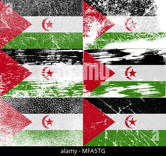 Drapeau du Sahara Occidental avec l'ancienne texture. Vector illustration Illustration de Vecteur